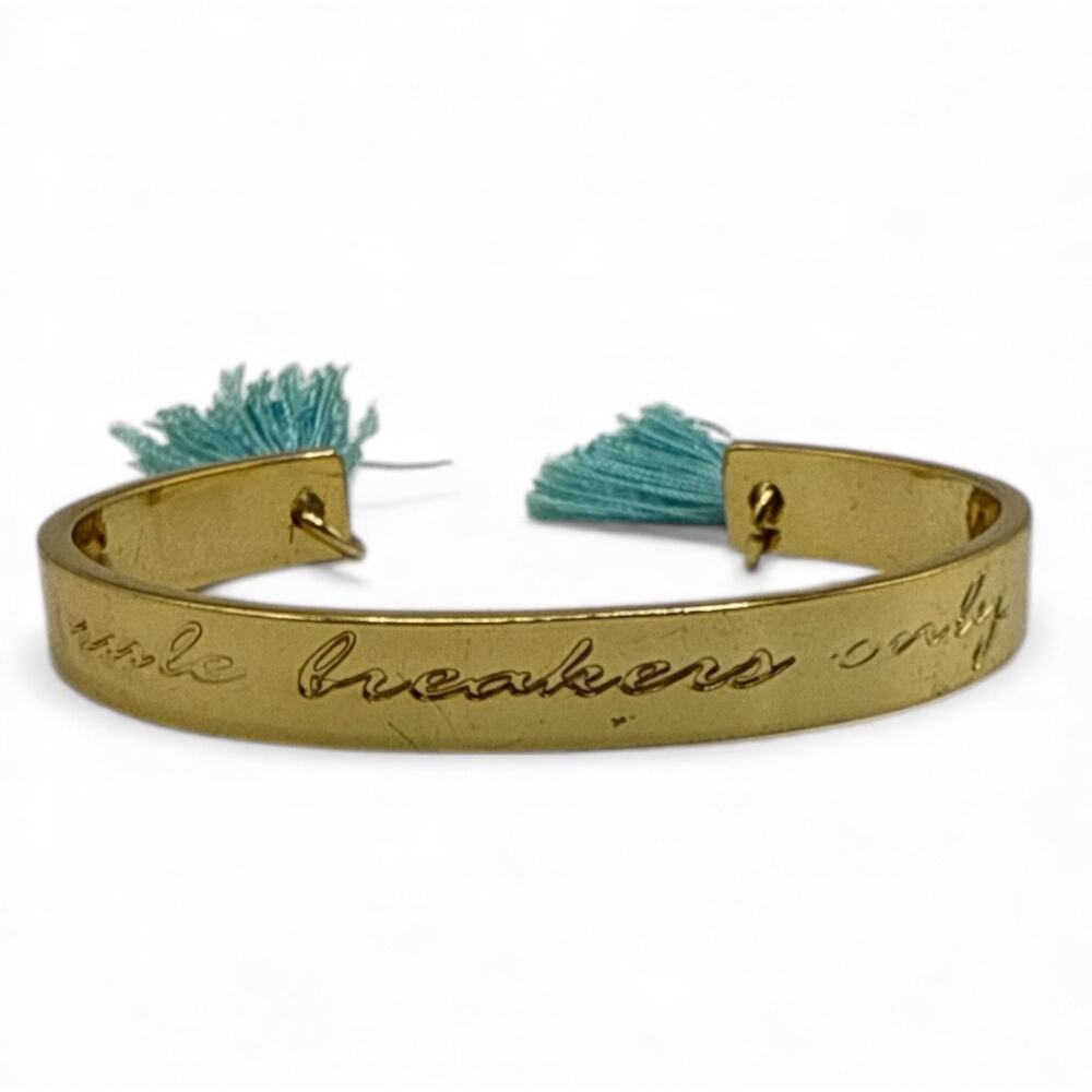 Lilly Pulitzer gold-tone cuff bracelet with inscription "Rule Breakers Only"
